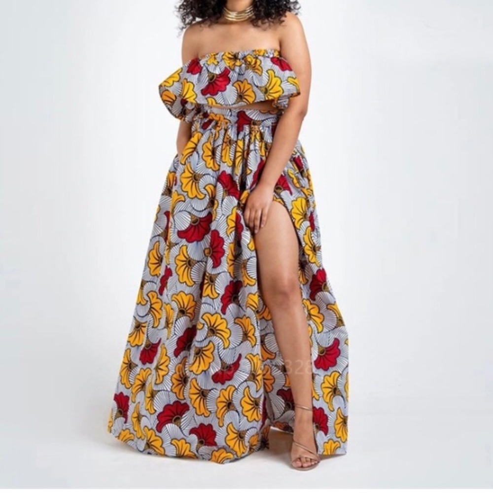 Brand New Print skirt and cropped top in silk.